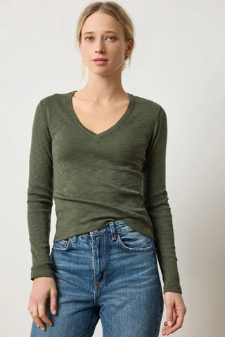Lilla P Rib Slub Long Sleeve V Neck Tee