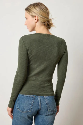 Lilla P Rib Slub Long Sleeve V Neck Tee