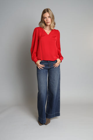 Lola + Sophie Pleated Sleeve V Neck Shirt