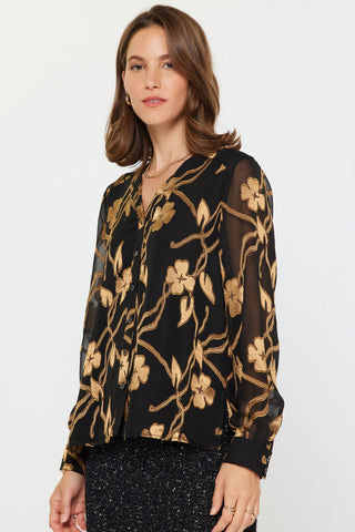 Madison Floral Jacquard Button Down Blouse