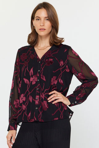 Madison Floral Jacquard Button Down Blouse
