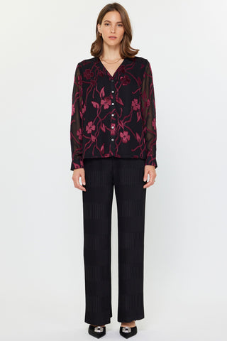 Madison Floral Jacquard Button Down Blouse