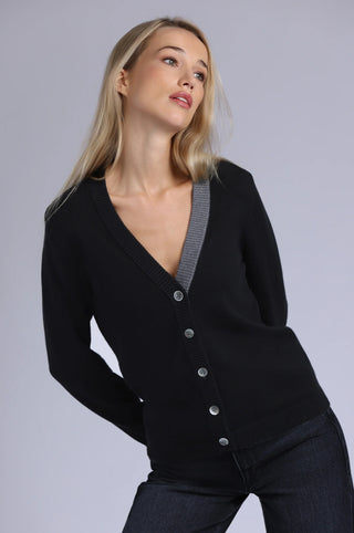 Minnie Rose Contrast Placket Cardigan