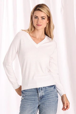 Minnie Rose Frayed Edge V-Neck - Premium clothing at Lonnys NY - Just $161! Shop Womens clothing now