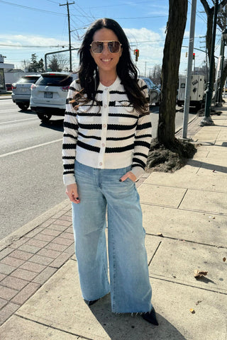 Minnie Rose Lace Striped Cardigan - Premium clothing at Lonnys NY - Just $299! Shop Womens clothing now
