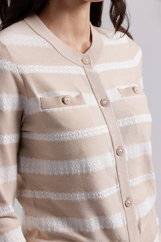 Minnie Rose Lace Striped Cardigan - Premium clothing at Lonnys NY - Just $299! Shop Womens clothing now