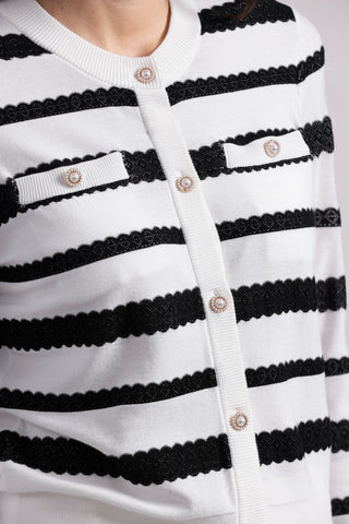 Minnie Rose Lace Striped Cardigan - Premium clothing at Lonnys NY - Just $299! Shop Womens clothing now