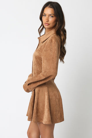 Olivaceous Kira Suede Button Down Dress