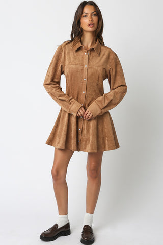 Olivaceous Kira Suede Button Down Dress
