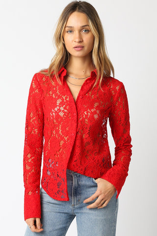 Olivaceous Merry Lace Button Down Shirt