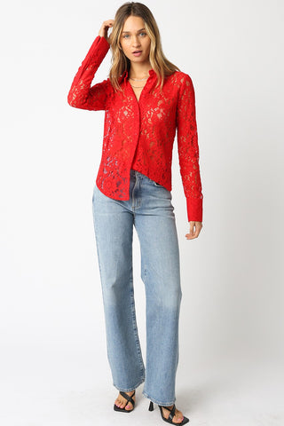 Olivaceous Merry Lace Button Down Shirt