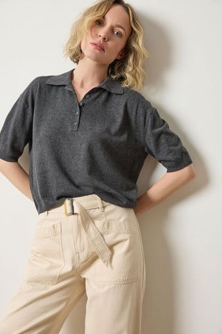 Lilla P Drop Shoulder Polo Sweater
