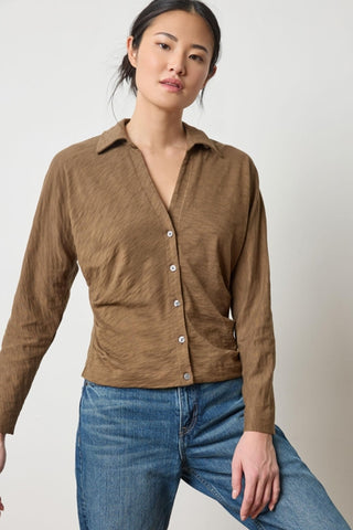 Lilla P Side Pleat Button Down Shirt
