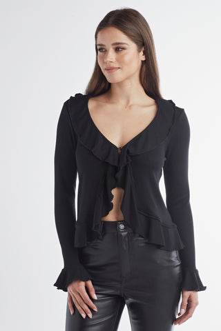 Red Haute Ruffle Cardigan - Premium clothing at Lonnys NY - Just $119! Shop Womens clothing now