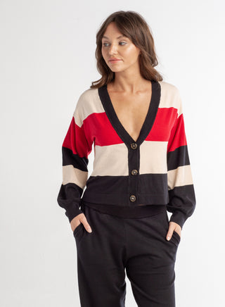 Red Haute Striped Cardigan