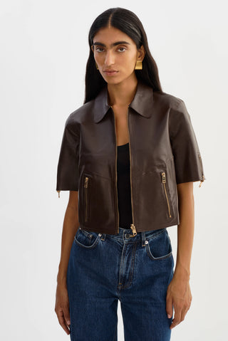 Lamarque Sevana Leather Jacket Brown/Gold