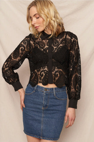 Talk to Angels Paisley Lace Button Down Shirt