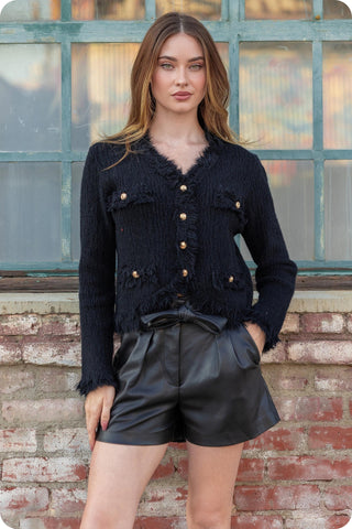 Twin Angels Frayed Trim Cardigan