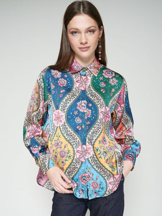 Vilagallo Donia Floral Button Down Blouse