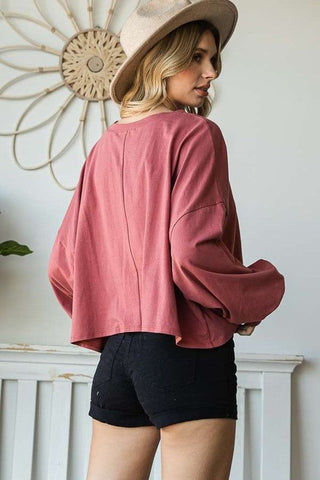 SMILEY FACE LONG SLEEVE CROP TOP *Online Only* - Premium  at Lonnys NY - Just $62! Shop Womens clothing now