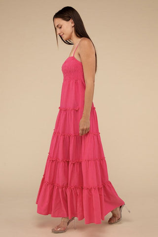 Woven Smocked Top Tiered Cami Maxi Dress *Online Only* - Premium dresses at Lonnys NY - Just $49.58! Shop Womens clothing now