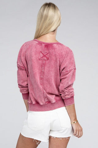 French Terry Acid Wash Boat Neck Pullover *Online Only* - Premium  at Lonnys NY - Just $36! Shop Womens clothing now