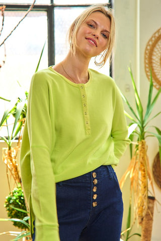 Button down side slit pullover knit top  *Online Only* - Premium  at Lonnys NY - Just $79.63! Shop Womens clothing now