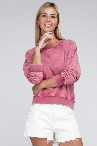 French Terry Acid Wash Boat Neck Pullover *Online Only* - Premium  at Lonnys NY - Just $36! Shop Womens clothing now