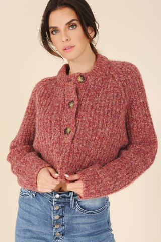 Melange Half Button Sweater *Online Only* - Premium clothing at Lonnys NY - Just $48! Shop Womens clothing now