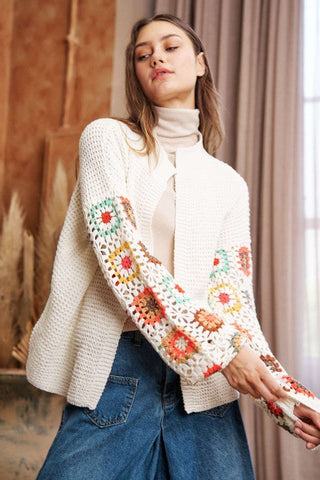 Crochet Floral Printed Long Sleeve Knit Cardigan *Online Only* - Premium  at Lonnys NY - Just $75! Shop Womens clothing now