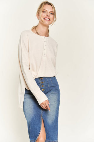 Button down side slit pullover knit top  *Online Only* - Premium  at Lonnys NY - Just $79.63! Shop Womens clothing now