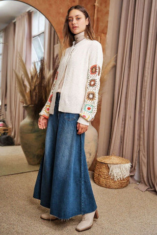 Crochet Floral Printed Long Sleeve Knit Cardigan *Online Only* - Premium  at Lonnys NY - Just $75! Shop Womens clothing now