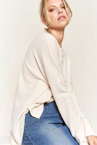 Button down side slit pullover knit top  *Online Only* - Premium  at Lonnys NY - Just $79.63! Shop Womens clothing now