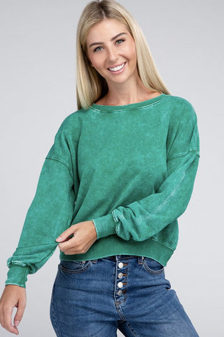 French Terry Acid Wash Boat Neck Pullover *Online Only* - Premium  at Lonnys NY - Just $36! Shop Womens clothing now