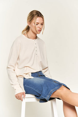 Button down side slit pullover knit top  *Online Only* - Premium  at Lonnys NY - Just $79.63! Shop Womens clothing now