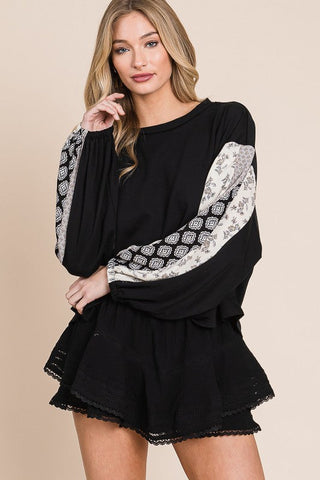 Floral print sleeve detail top PLUS *Online Only* - Premium  at Lonnys NY - Just $40! Shop Womens clothing now