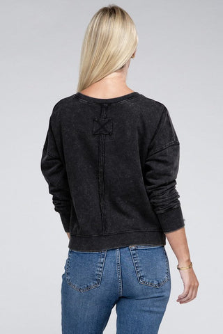 French Terry Acid Wash Boat Neck Pullover *Online Only* - Premium  at Lonnys NY - Just $36! Shop Womens clothing now