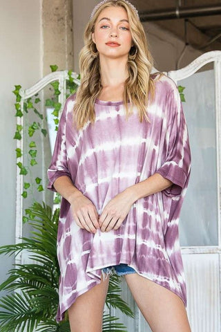 STRIPED TIE DYE ROUND NECK TUNIC  *Online Only* - Premium  at Lonnys NY - Just $60! Shop Womens clothing now