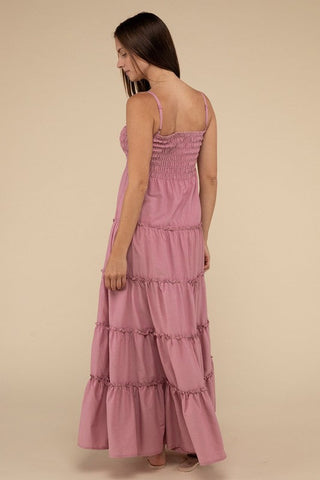 Woven Smocked Top Tiered Cami Maxi Dress *Online Only* - Premium dresses at Lonnys NY - Just $49.58! Shop Womens clothing now