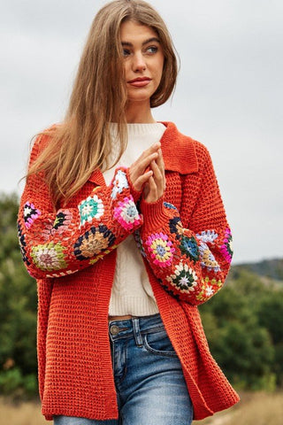 Crochet Floral Printed Long Sleeve Knit Cardigan *Online Only* - Premium  at Lonnys NY - Just $75! Shop Womens clothing now