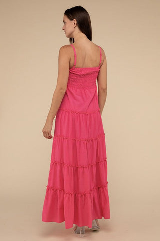 Woven Smocked Top Tiered Cami Maxi Dress *Online Only* - Premium dresses at Lonnys NY - Just $49.58! Shop Womens clothing now