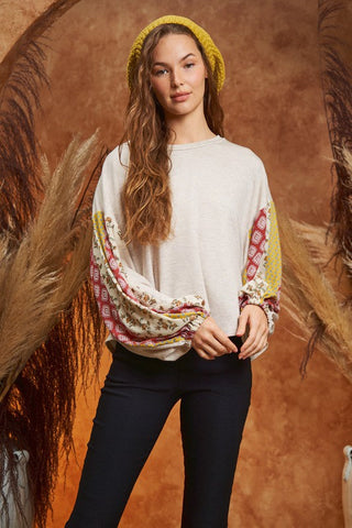 Floral print sleeve detail top PLUS *Online Only* - Premium  at Lonnys NY - Just $40! Shop Womens clothing now