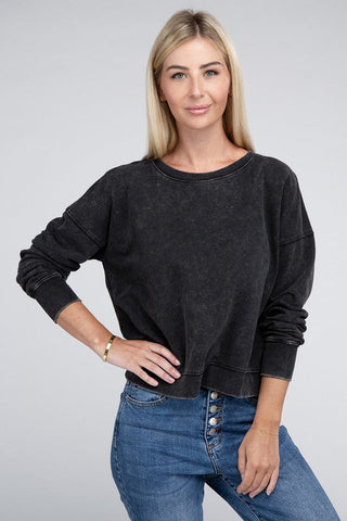 French Terry Acid Wash Boat Neck Pullover *Online Only* - Premium  at Lonnys NY - Just $36! Shop Womens clothing now