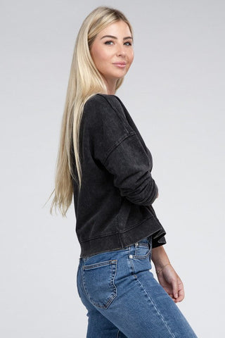 French Terry Acid Wash Boat Neck Pullover *Online Only* - Premium  at Lonnys NY - Just $36! Shop Womens clothing now