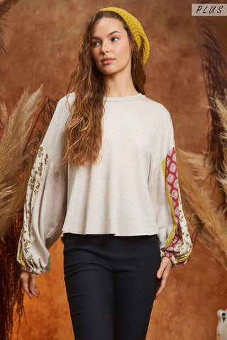 Floral print sleeve detail top PLUS *Online Only* - Premium  at Lonnys NY - Just $40! Shop Womens clothing now