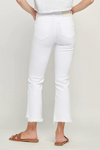 Hidden Jeans HAPPI WHITE FRAYED CROPPED FLARE - Premium Jeans at Lonnys NY - Just $82! Shop Womens clothing now