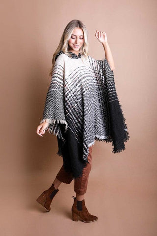 Herringbone Tweed Hooded Frayed Edge Poncho *Online Only* - Premium  at Lonnys NY - Just $34! Shop Womens clothing now