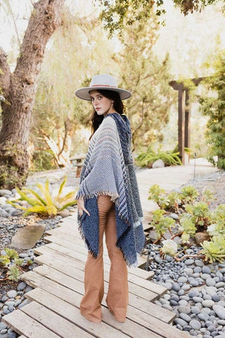 Herringbone Tweed Hooded Frayed Edge Poncho *Online Only* - Premium  at Lonnys NY - Just $34! Shop Womens clothing now