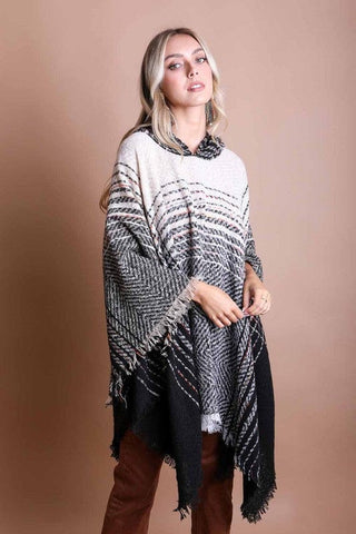 Herringbone Tweed Hooded Frayed Edge Poncho *Online Only* - Premium  at Lonnys NY - Just $34! Shop Womens clothing now