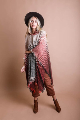 Herringbone Tweed Hooded Frayed Edge Poncho *Online Only* - Premium  at Lonnys NY - Just $34! Shop Womens clothing now